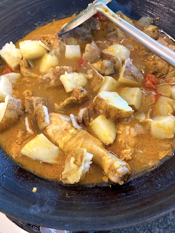 Last, add potatoes in to absorb curry flavors.