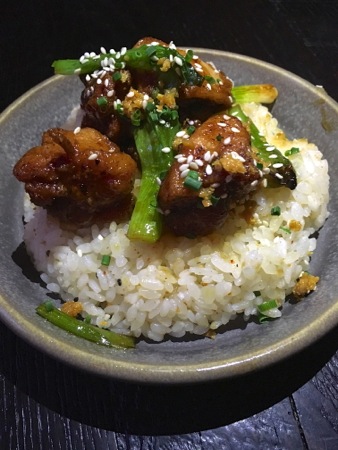 General Tso's chicken, slightly crispy exterior with succulent interior, yummy, no goopy sweetness. 