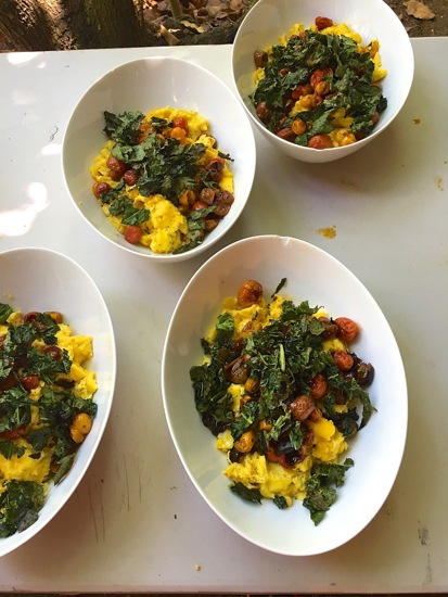 Blistered Tomato, Baby Kale and Egg Scramble