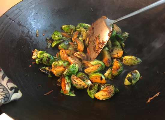 Tada, the yummiest wok charred brussels sprouts! 